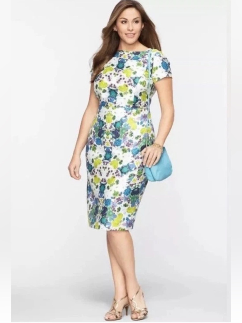 Talbots Mirrored Floral Linen Cotton Blend Short Sleeve Lined Dress Size 12